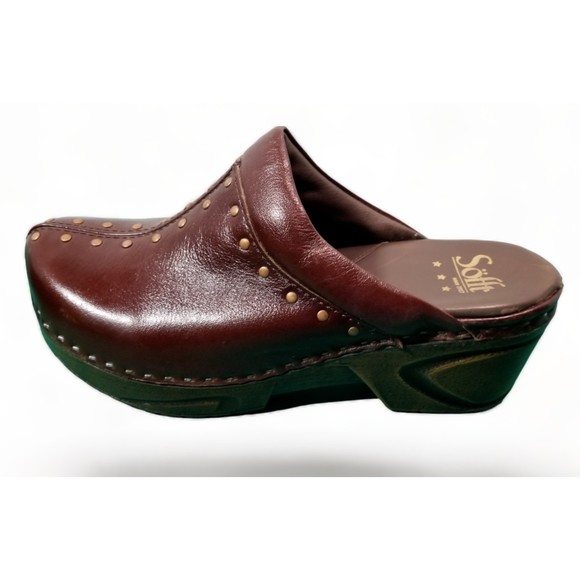 Sofft Brand Brown Leather Clogs Brass Studs Slip Resistant Soles Women's Size 9 - Picture 7 of 15